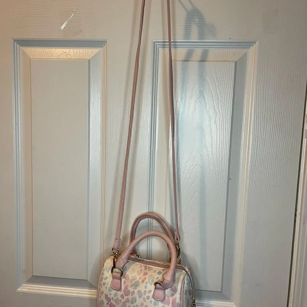 Betsey Johnson  mini Barrel bag marble pink,beige & blue pink straps gold accent